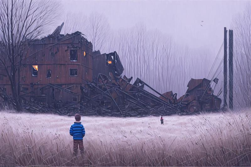 00104-588684972_epicrealism_newAge_DPM++ SDE Karras-None-22-7_a__boy_contemplates_a_smoldering_heap_of_broken_machinery_in_a_frozen_field_in_a_dystopian_and_desolate_age,_by_Simon_Stalenhag_.png